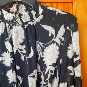 Ann Taylor Shift Cocktail Dress Black Gold Shear Long Sleeve Large